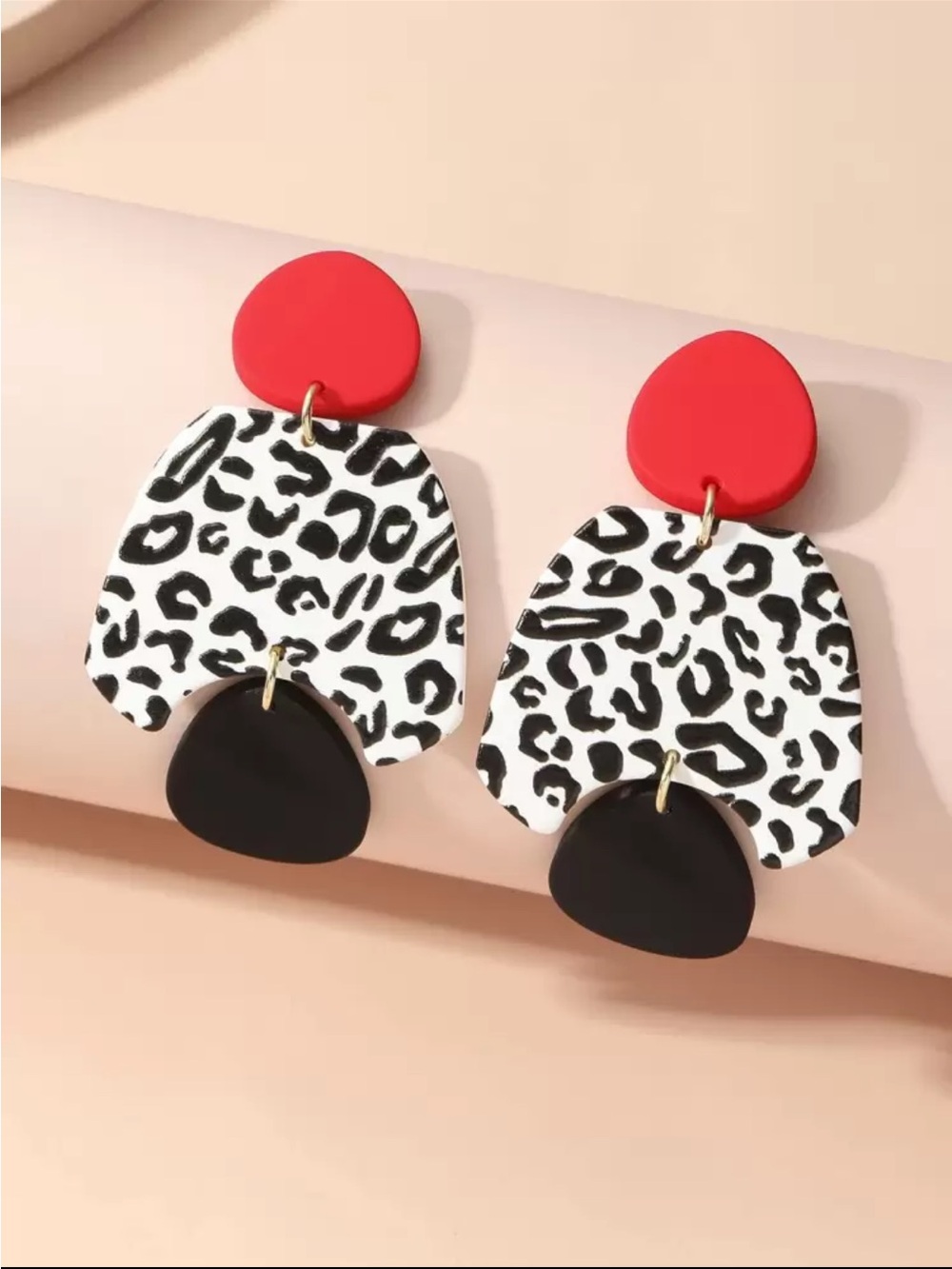 Red, Black & White Leopard Drop Earrings